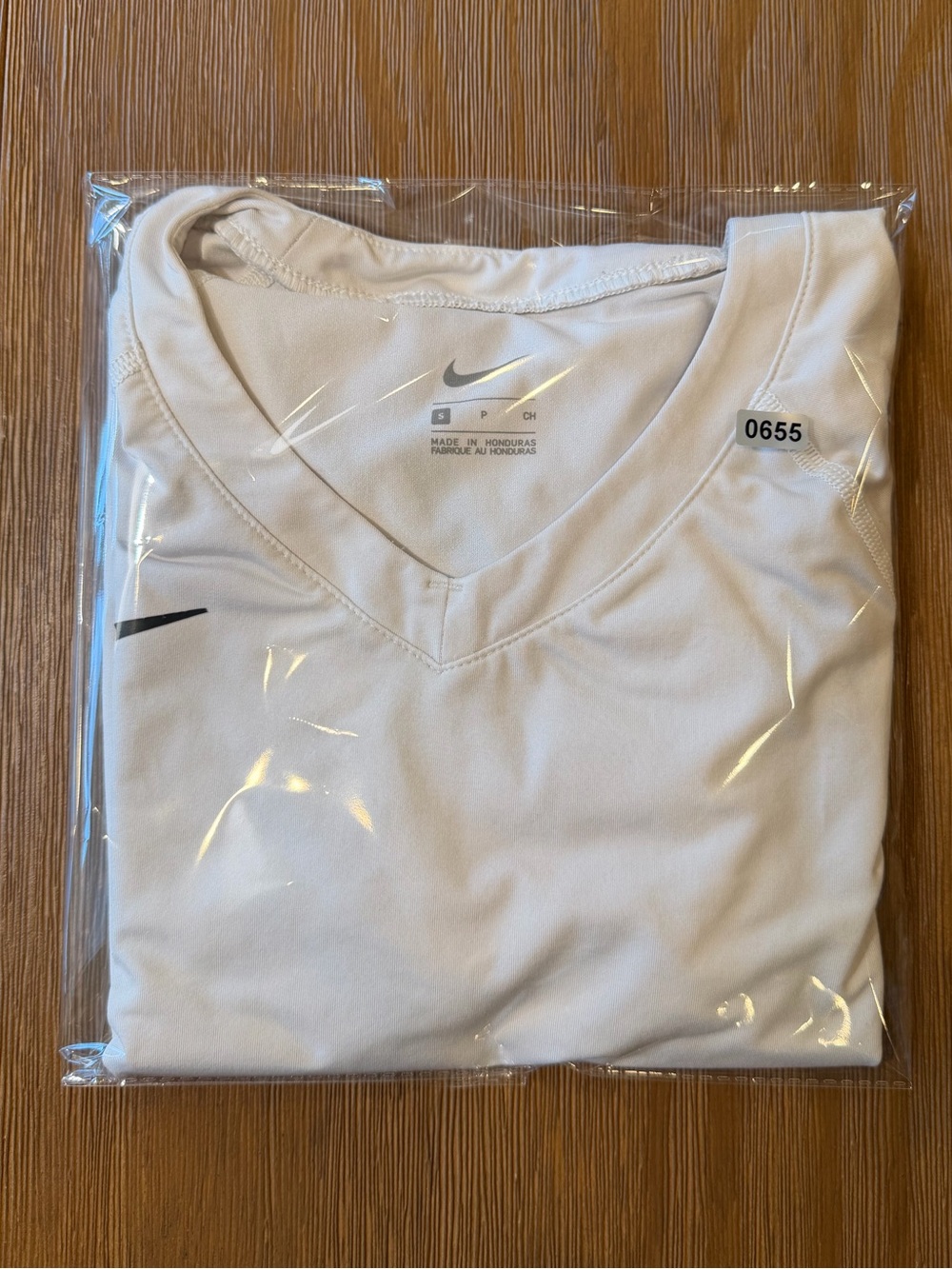 Nike White Short-Sleeve Performance Tee with Black Sleeve Stripes - Picture 6 of 6